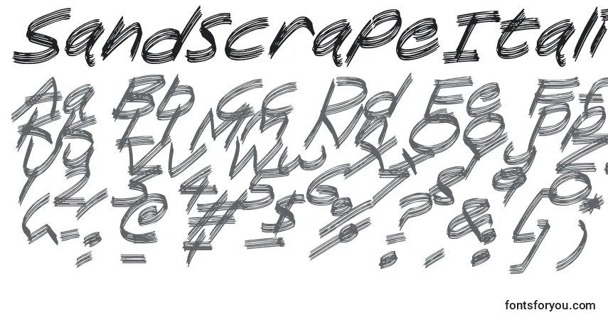 Шрифт SandscrapeItalic – алфавит, цифры, специальные символы