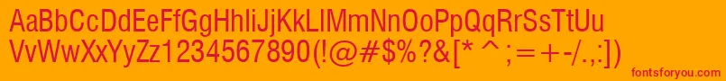 Swiss721CondensedBt-Schriftart – Rote Schriften auf orangefarbenem Hintergrund