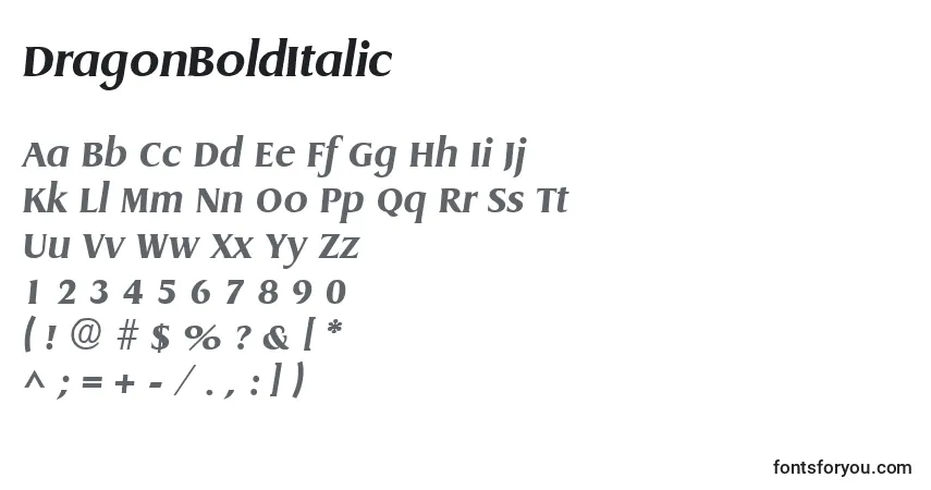 DragonBoldItalic-fontti – aakkoset, numerot, erikoismerkit