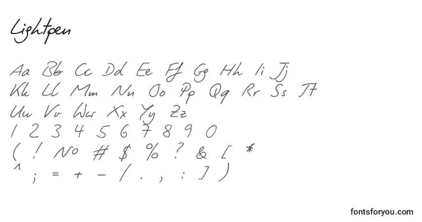 Schriftart Lightpen – Alphabet, Zahlen, spezielle Symbole