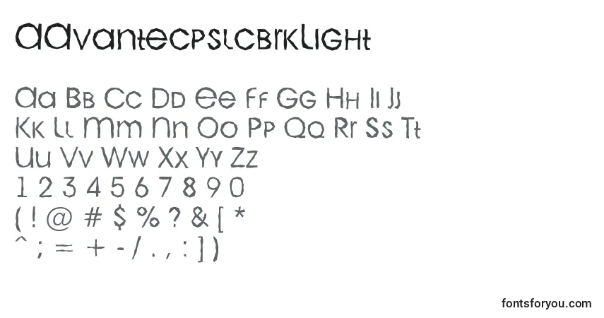 A fonte AAvantecpslcbrkLight – alfabeto, números, caracteres especiais