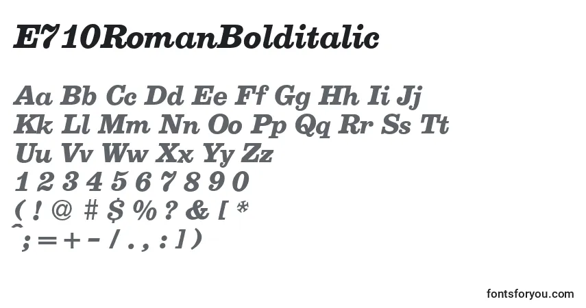 A fonte E710RomanBolditalic – alfabeto, números, caracteres especiais
