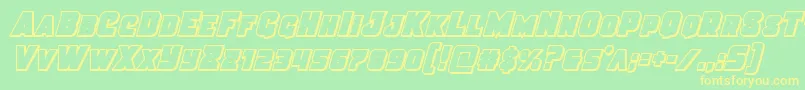 フォントJusticecondout – 黄色の文字が緑の背景にあります
