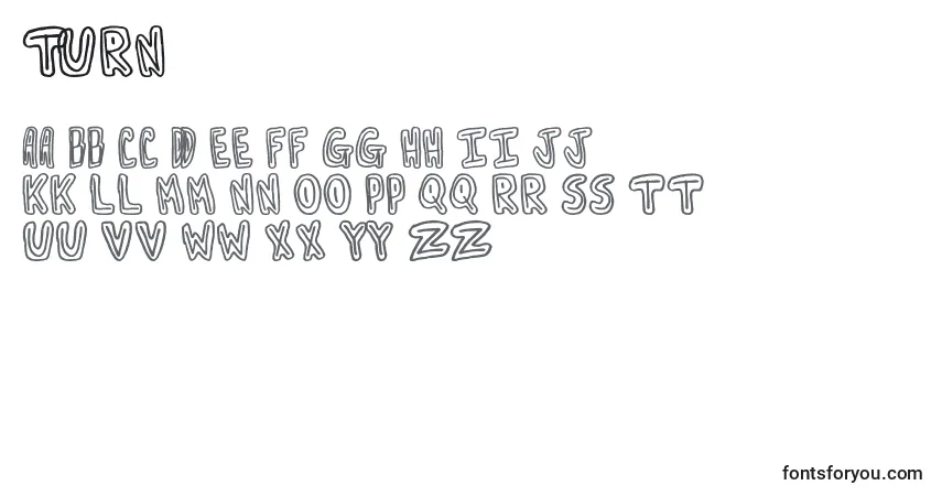 Schriftart Turn – Alphabet, Zahlen, spezielle Symbole
