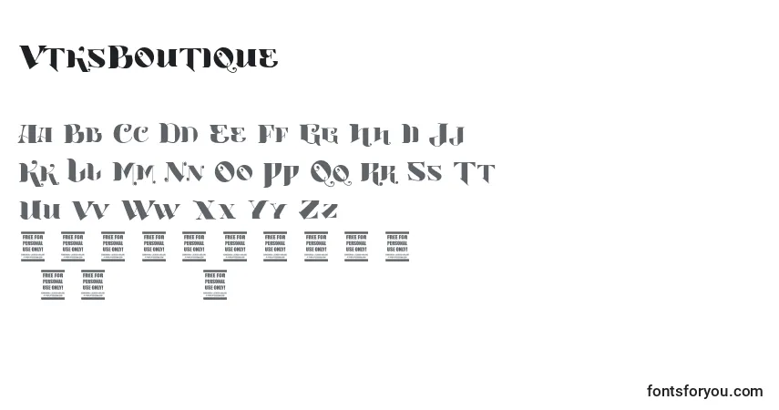A fonte VtksBoutique – alfabeto, números, caracteres especiais
