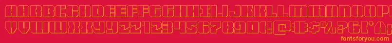 Warpthruster3D-Schriftart – Orangefarbene Schriften auf rotem Hintergrund
