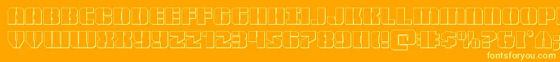Warpthruster3D-Schriftart – Gelbe Schriften auf orangefarbenem Hintergrund