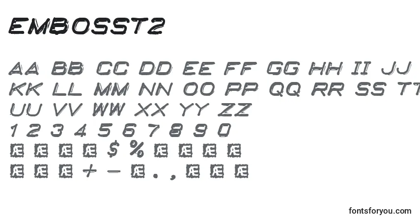 Embosst2フォント–アルファベット、数字、特殊文字