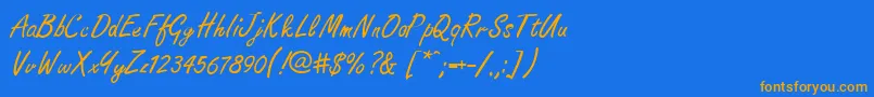 フォントNewScript – オレンジ色の文字が青い背景にあります。