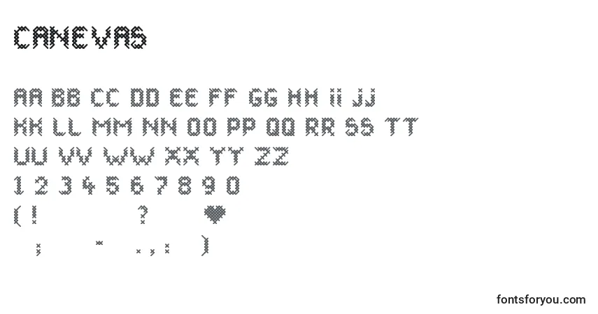 Czcionka Canevas – alfabet, cyfry, specjalne znaki