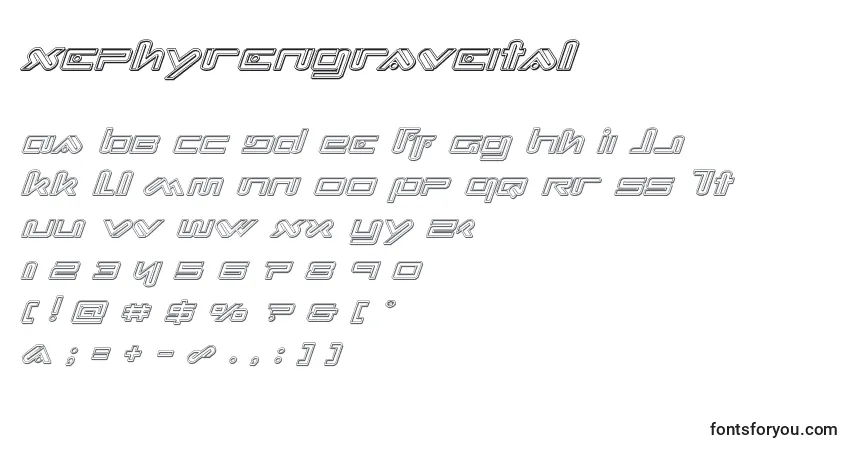 Xephyrengraveitalフォント–アルファベット、数字、特殊文字