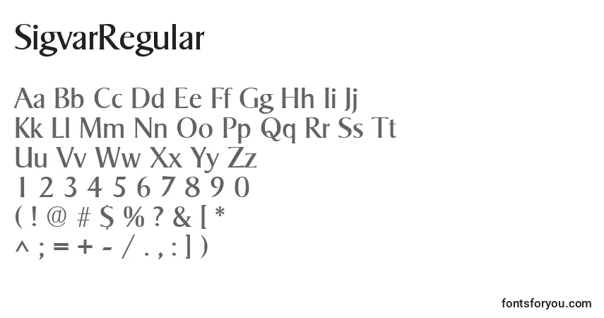 Schriftart SigvarRegular – Alphabet, Zahlen, spezielle Symbole
