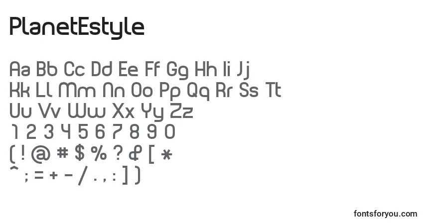 PlanetEstyle-fontti – aakkoset, numerot, erikoismerkit