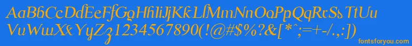 フォントScrypticaliItalic – オレンジ色の文字が青い背景にあります。