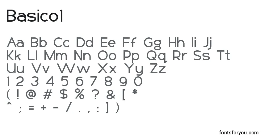 Czcionka Basico1 – alfabet, cyfry, specjalne znaki