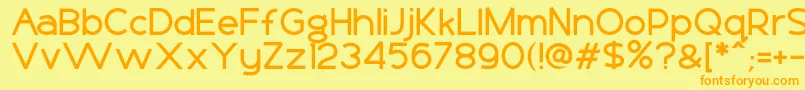 Basico1-fontti – oranssit fontit keltaisella taustalla