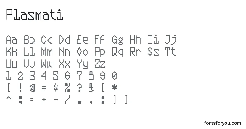 Czcionka Plasmati – alfabet, cyfry, specjalne znaki