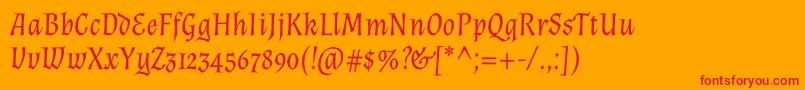 AlmendraItalic-Schriftart – Rote Schriften auf orangefarbenem Hintergrund