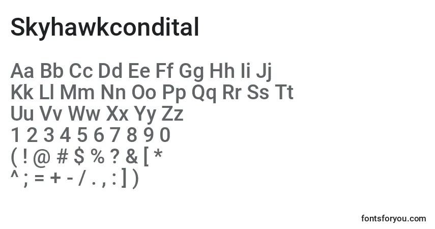 Czcionka Skyhawkcondital – alfabet, cyfry, specjalne znaki