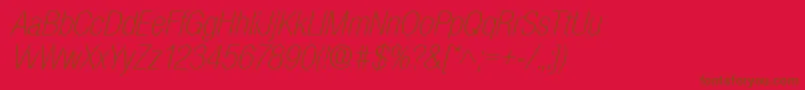 BasicSansLightSfItalic-Schriftart – Braune Schriften auf rotem Hintergrund
