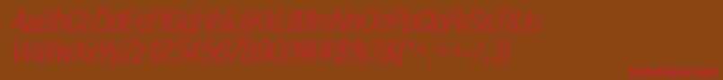 BasicSansLightSfItalic Font – Red Fonts on Brown Background