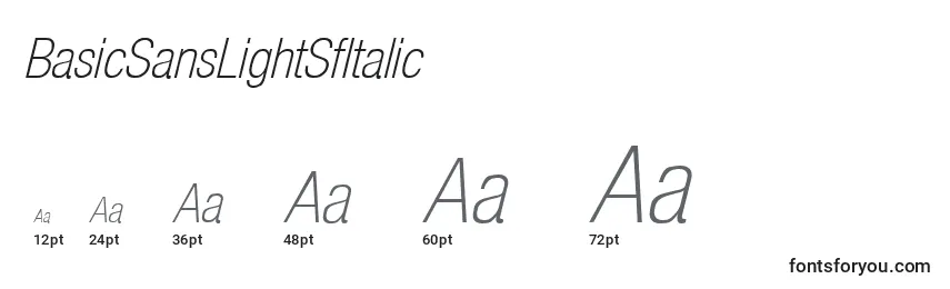 Größen der Schriftart BasicSansLightSfItalic