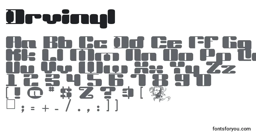 Czcionka Drvinyl – alfabet, cyfry, specjalne znaki