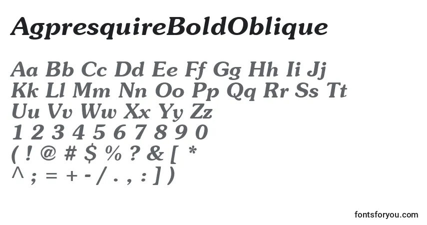A fonte AgpresquireBoldOblique – alfabeto, números, caracteres especiais
