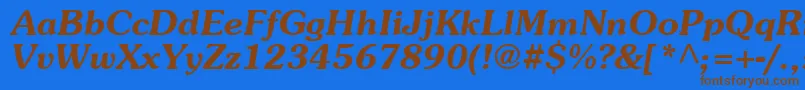 フォントAgpresquireBoldOblique – 茶色の文字が青い背景にあります。