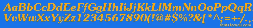フォントAgpresquireBoldOblique – オレンジ色の文字が青い背景にあります。