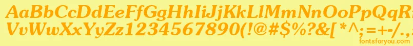 AgpresquireBoldOblique-Schriftart – Orangefarbene Schriften auf gelbem Hintergrund