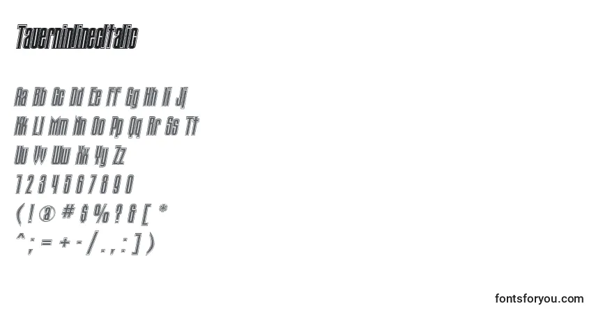 Шрифт TauerninlinecItalic – алфавит, цифры, специальные символы