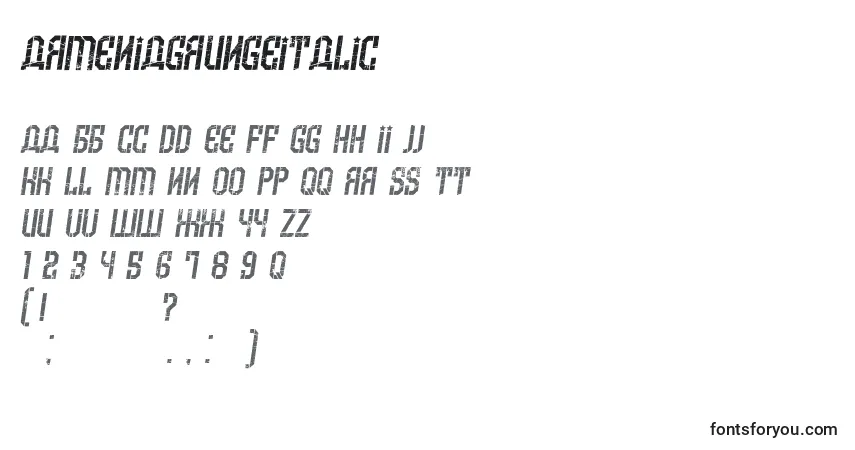 A fonte ArmeniaGrungeItalic – alfabeto, números, caracteres especiais