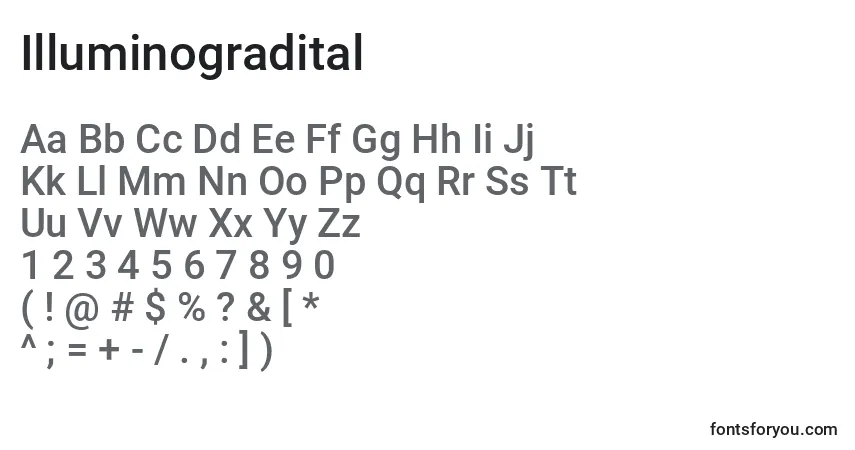Czcionka Illuminogradital – alfabet, cyfry, specjalne znaki