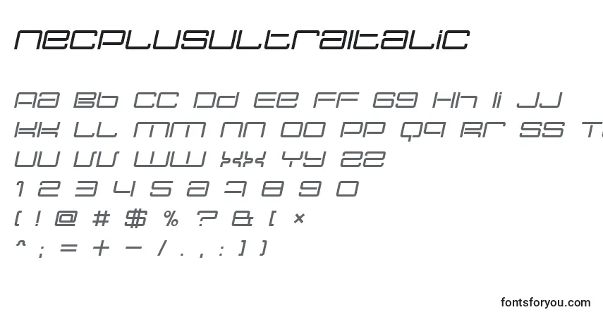 Schriftart NecPlusUltraItalic – Alphabet, Zahlen, spezielle Symbole