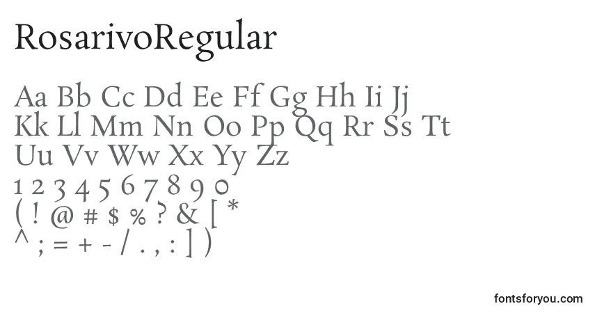A fonte RosarivoRegular – alfabeto, números, caracteres especiais