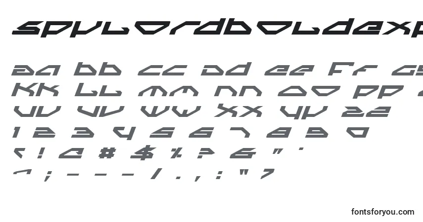 A fonte SpylordBoldExpandedItalic – alfabeto, números, caracteres especiais