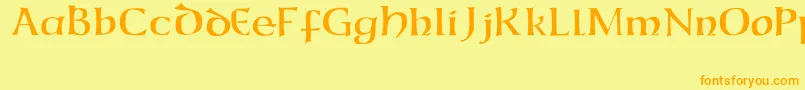 フォントCaliforniaUncial – オレンジの文字が黄色の背景にあります。