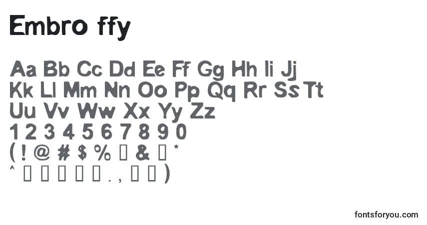 Schriftart Embro ffy – Alphabet, Zahlen, spezielle Symbole