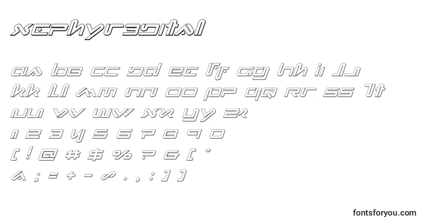 Czcionka Xephyr3Dital – alfabet, cyfry, specjalne znaki
