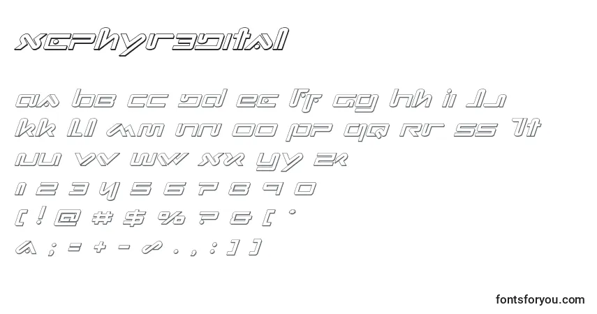 Xephyr3Dital-fontti – aakkoset, numerot, erikoismerkit