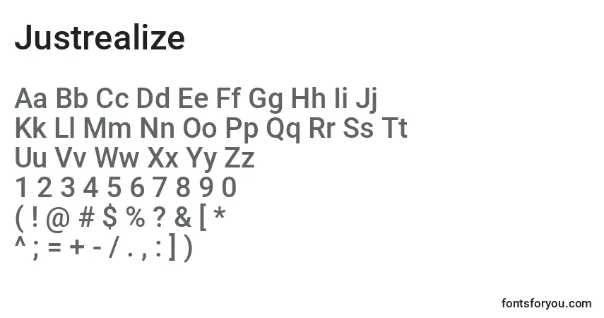 Schriftart Justrealize – Alphabet, Zahlen, spezielle Symbole