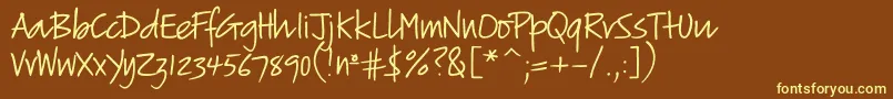 Verticalscript-fontti – keltaiset fontit ruskealla taustalla