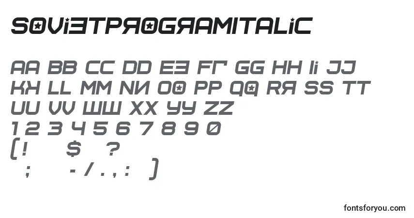 Schriftart SovietprogramItalic – Alphabet, Zahlen, spezielle Symbole