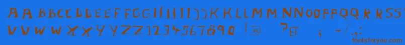 フォントLinolphabetBold – 茶色の文字が青い背景にあります。