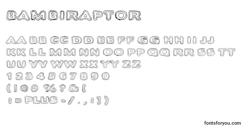 Czcionka Bambiraptor – alfabet, cyfry, specjalne znaki