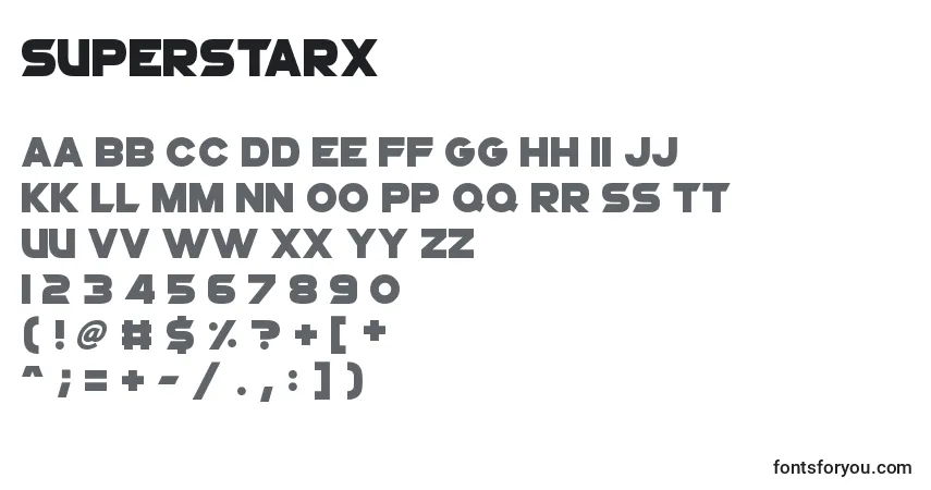 A fonte SuperstarX – alfabeto, números, caracteres especiais