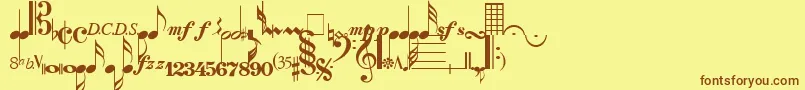 フォントSaxNViolinsLightSsiLight – 茶色の文字が黄色の背景にあります。