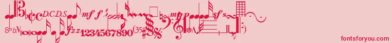 Fonte SaxNViolinsLightSsiLight – fontes vermelhas em um fundo rosa