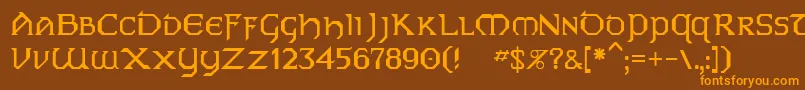 フォントDublin – オレンジ色の文字が茶色の背景にあります。